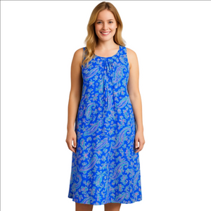 Ralph Lauren Blue Pink Paisley Midi Sleeveless Summer Cotton Loose Fit Dress